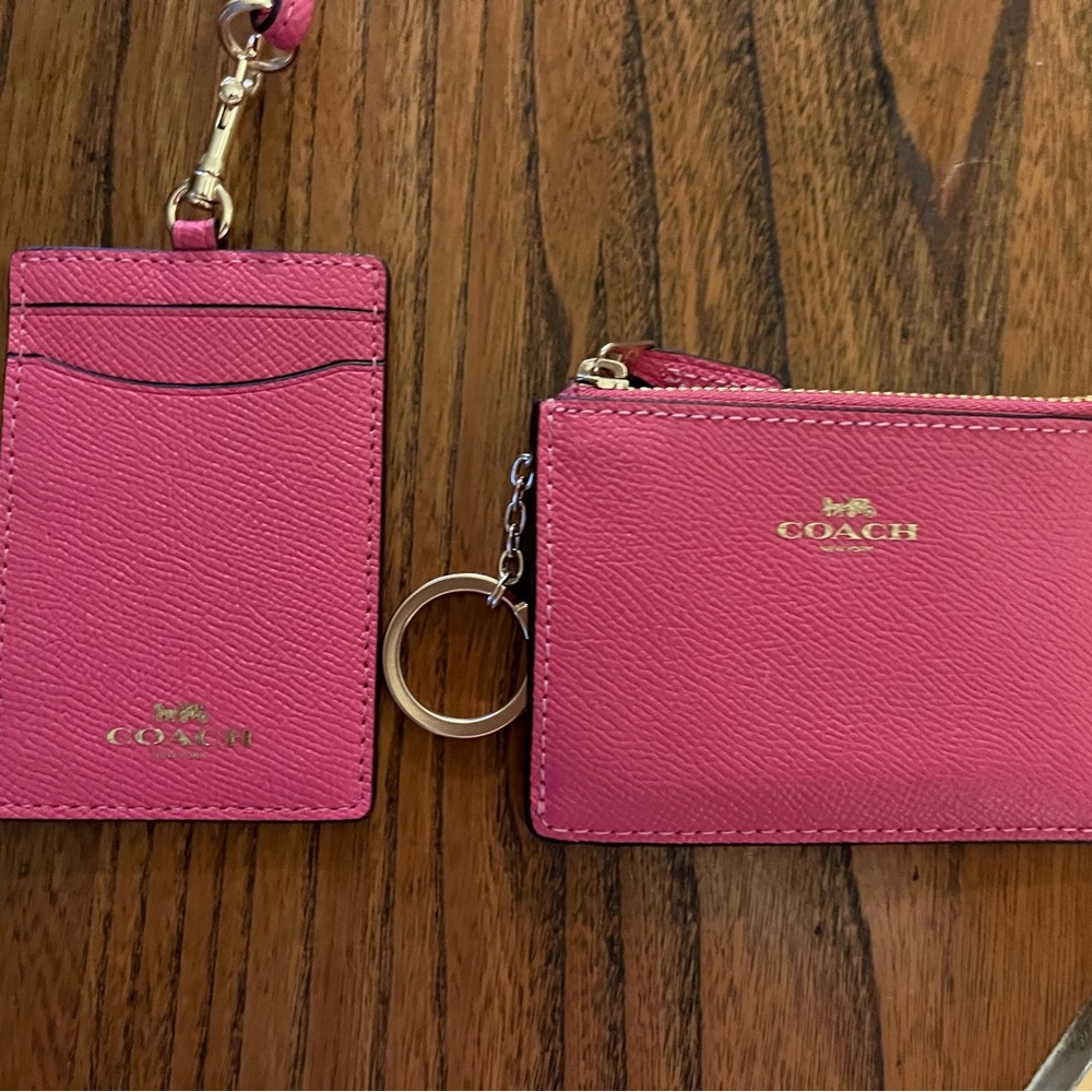 COACH Hot Pink Card Case and Zip Coin Pouch Set